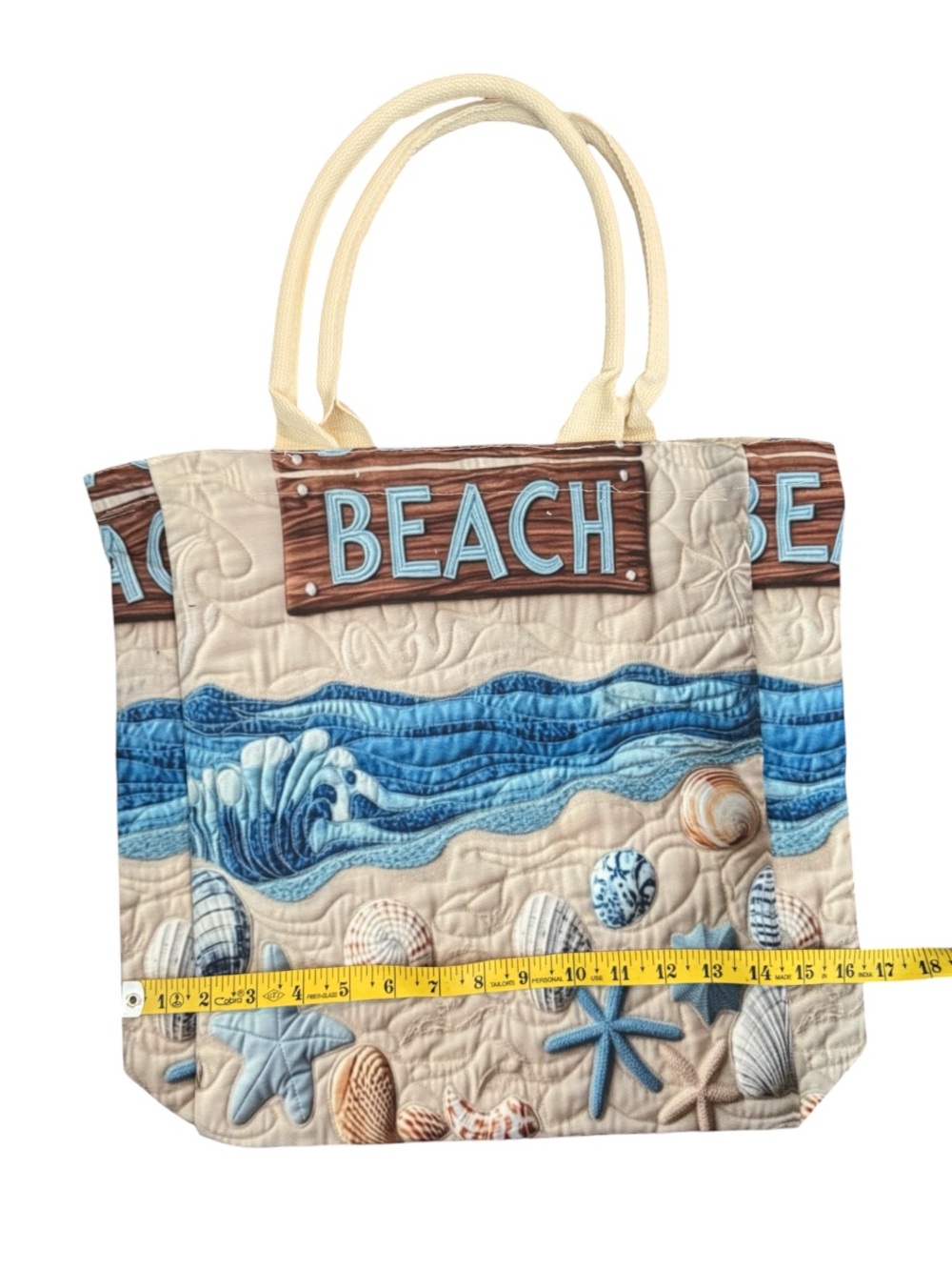 Beach Tote Bag with Seashell Design - Picture 3 of 6